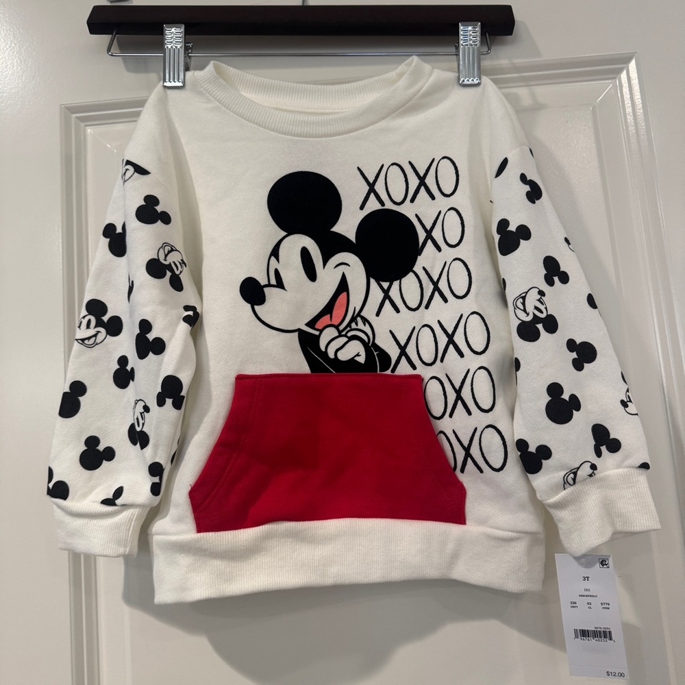 Disney Junior Mickey Mouse Kids Unisex Boy/Girl Sweatshirt White & Red 3T New
